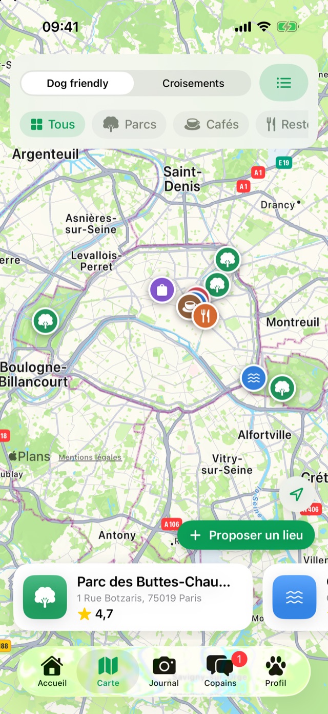 Carte des lieux dog friendly dans Bobz